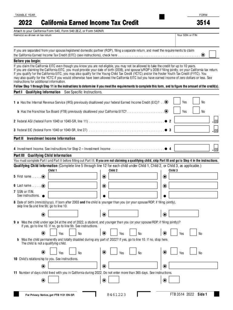  Desktop Form 3514 California Earned Income Tax Credit 2022-2024