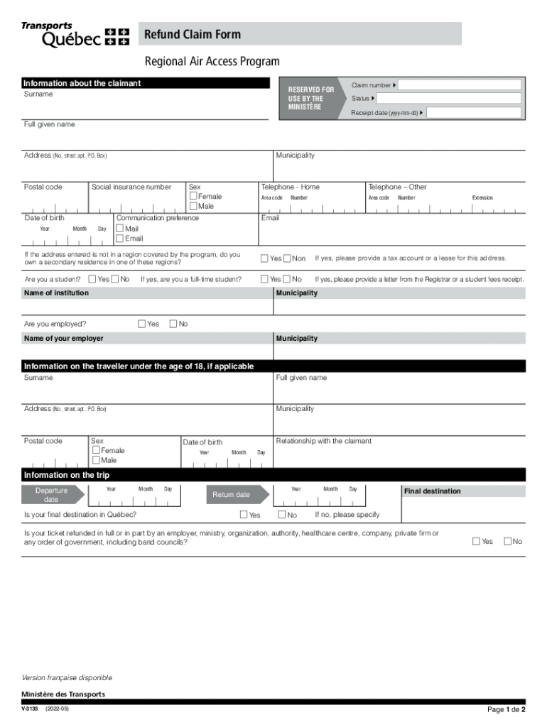  Refund Claim Form Regional Air Access Program 2022-2024