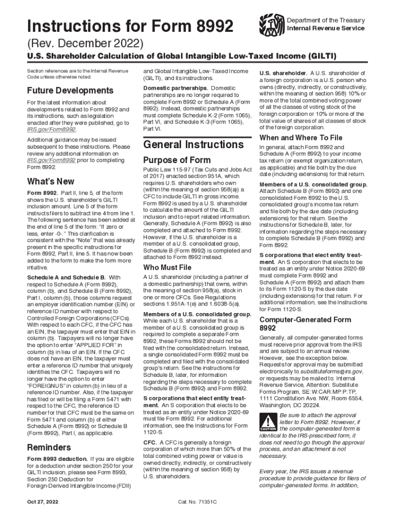  About Form 8992, U S Shareholder Calculation of IRS 2022-2024