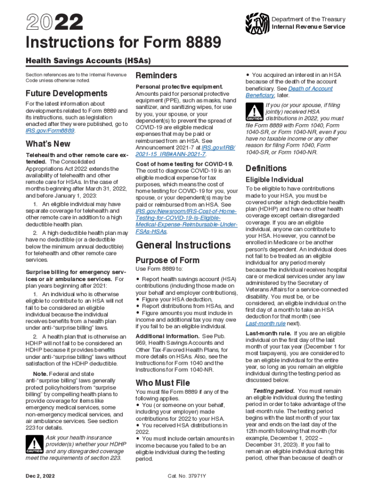  Instructions for Form 8889 Instructions for Form 8889, Health Savings Accounts HSAs 2022-2024