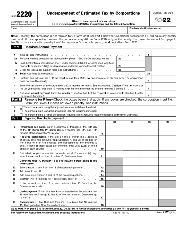  Form 2220 Underpayment of Estimated Tax by Corporations 2022