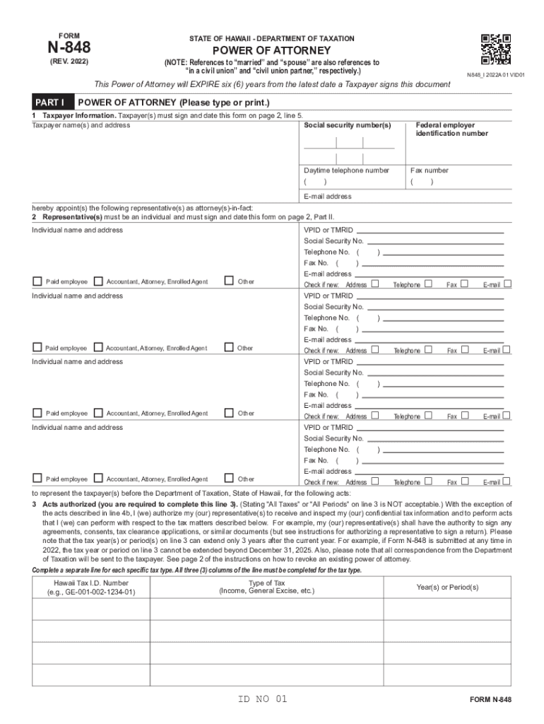  Form N 848, Rev , Power of Attorney Forms 2022-2024