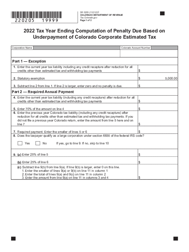  DR 0205 Tax Year Ending Computation of Penalty Due Based 2022-2024