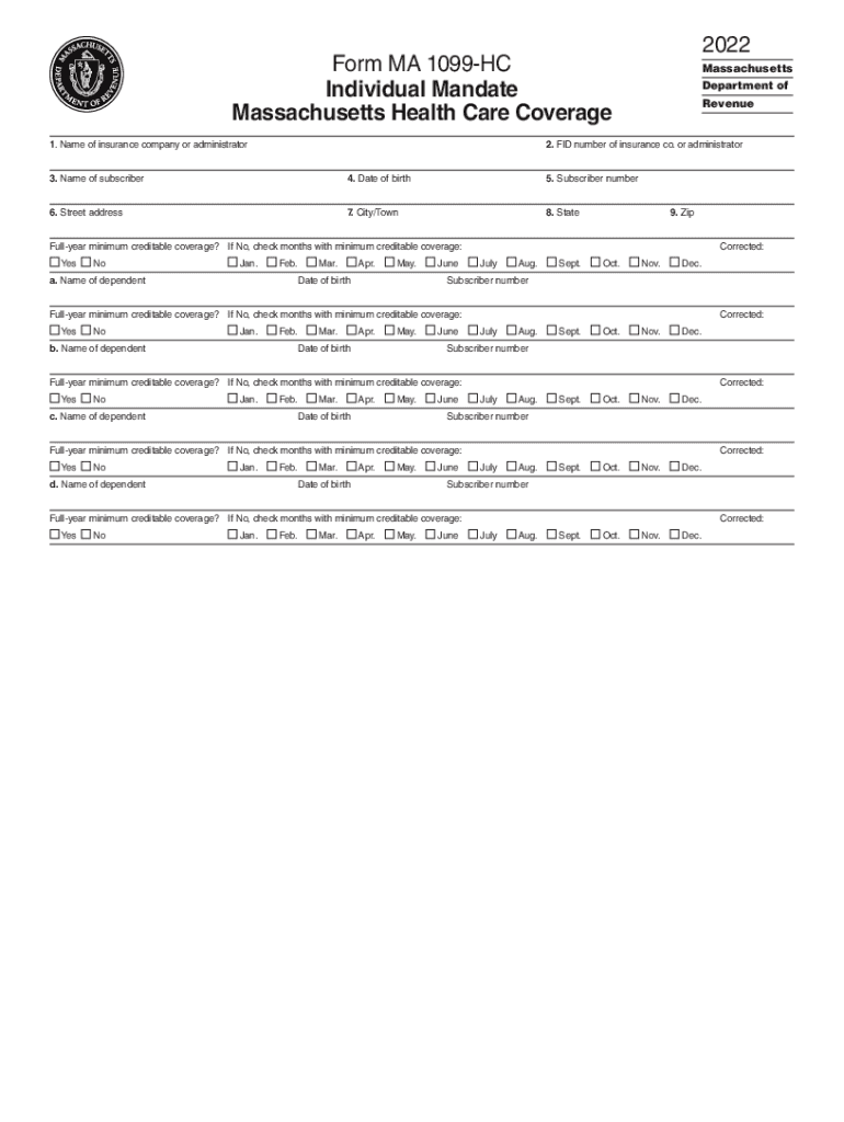  1095 B and 1099 HC Tax Form Mass Gov 2022