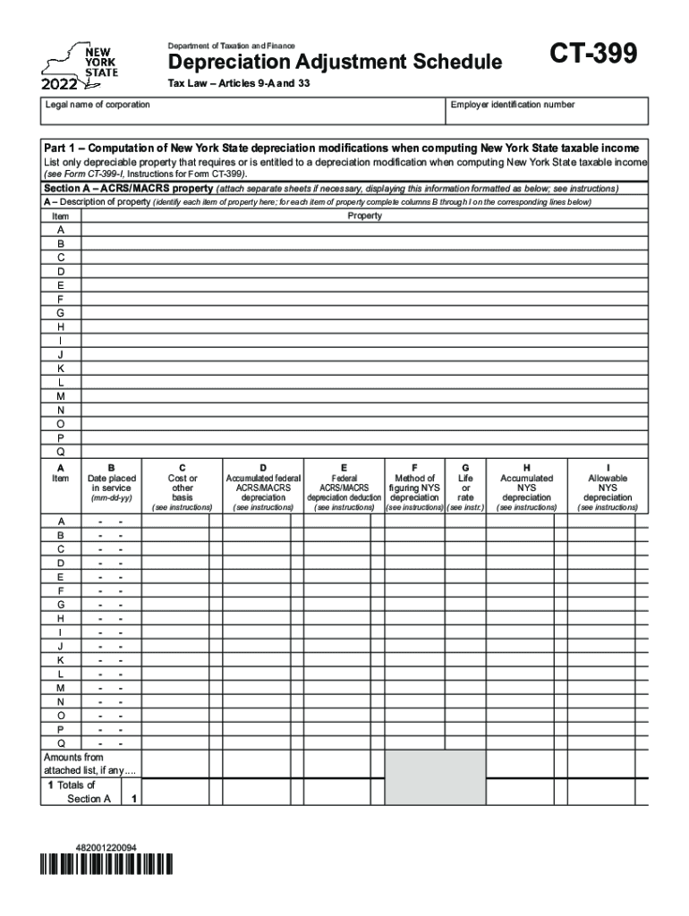  Form CT 399 Depreciation Adjustment Schedule Tax Year 2022