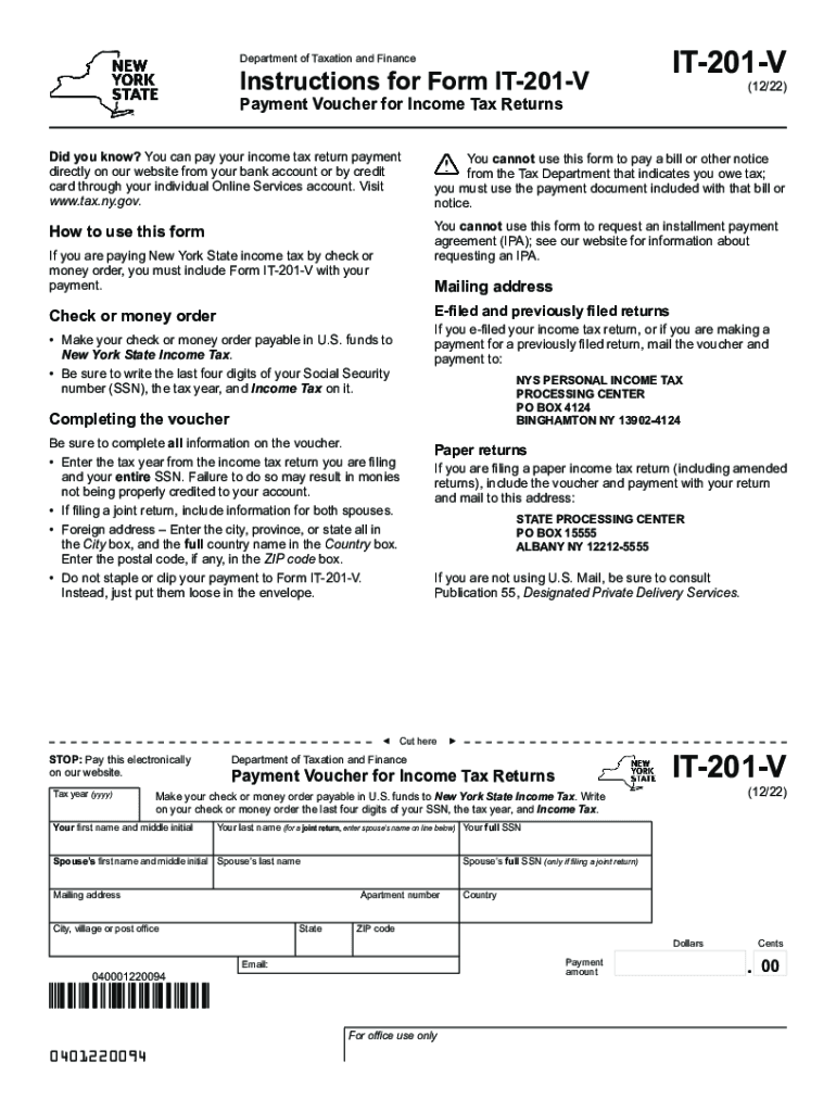  Instructions for Form it 201 V Payment Voucher for Income Tax Returns Revised 1222 2022