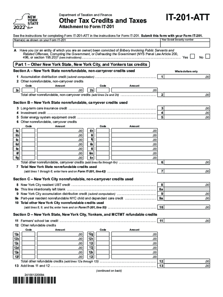  Form it 201 ATT Other Tax Credits and Taxes Tax NY Gov 2022