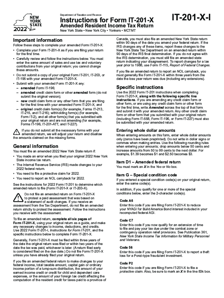  Instructions for Form it 201 X Tax NY Gov 2022