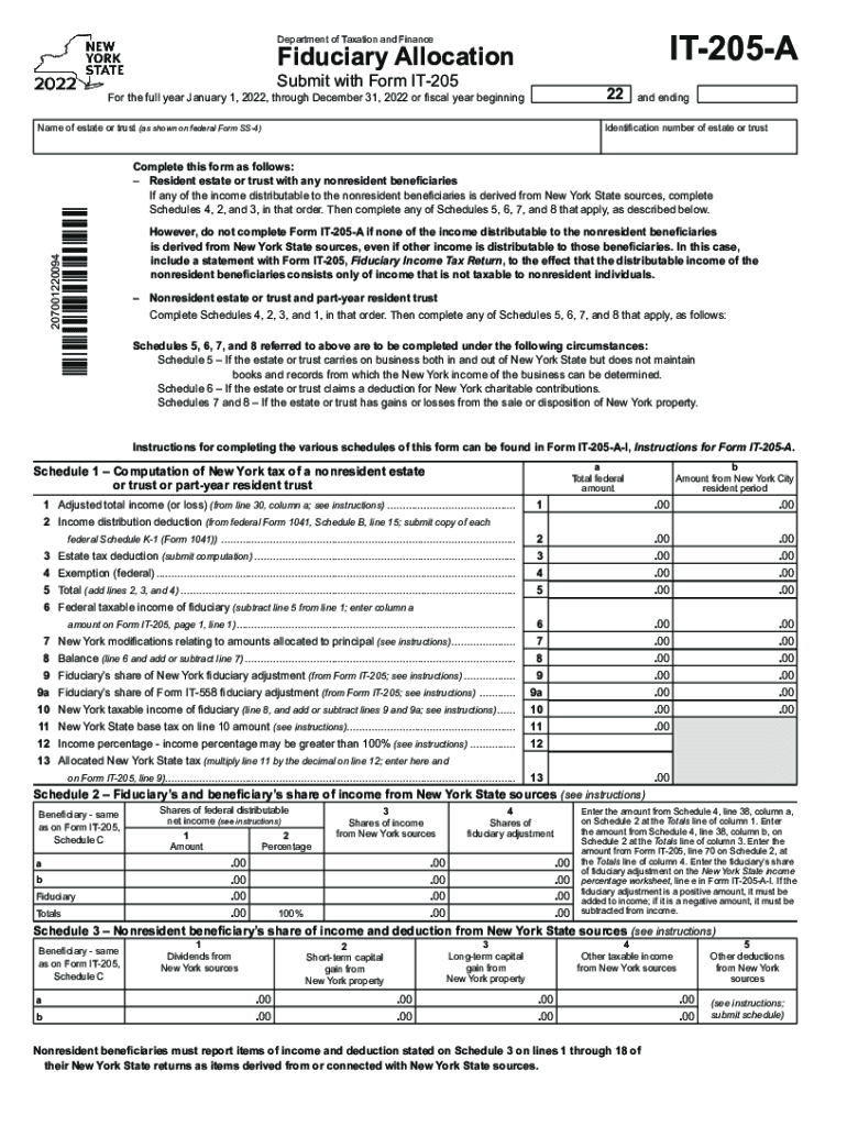  Form it 205 a Fiduciary Allocation Tax Year 2022