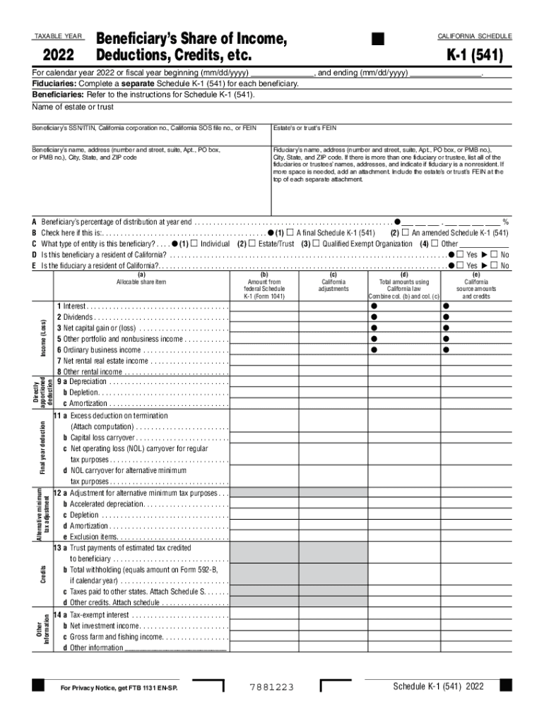 Schedule K 1 541 Beneficiary&#039;s Share of Income, Deductions, Credits, Etc Schedule K 1 541 Beneficiary&#039;s Share of Incom  Form