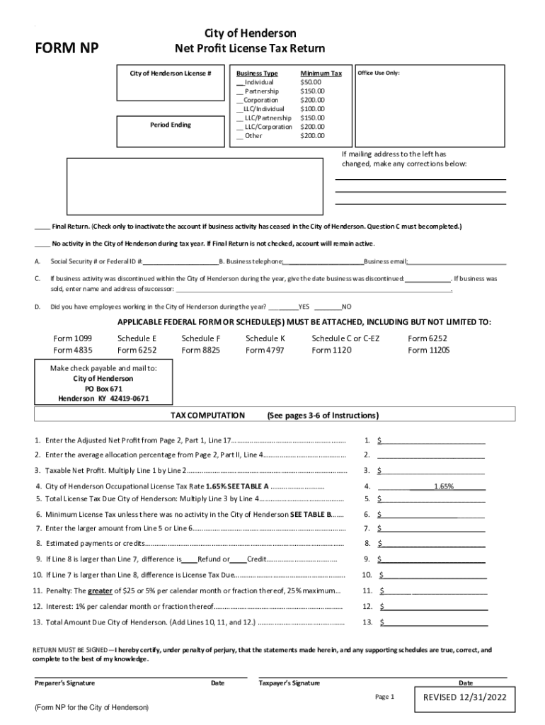  Fillable Online FORM NP City of Henderson PO Box 671 2023-2024