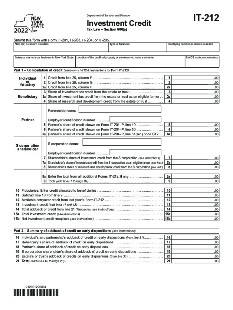  Form it 212 Investment Credit Tax Year 2022