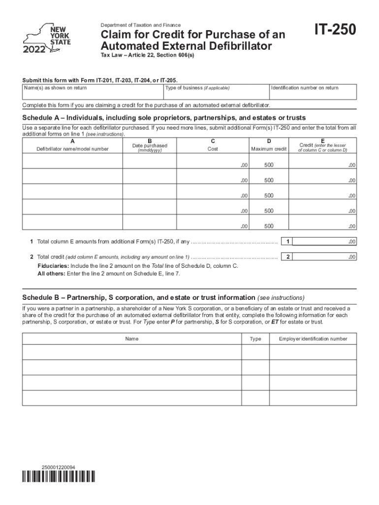  Form it 250 Claim for Credit for Purchase of an Automated 2022