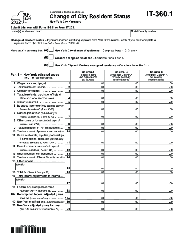  Generating Form it 360 1 for NYC or Yonkers Part Year 2022