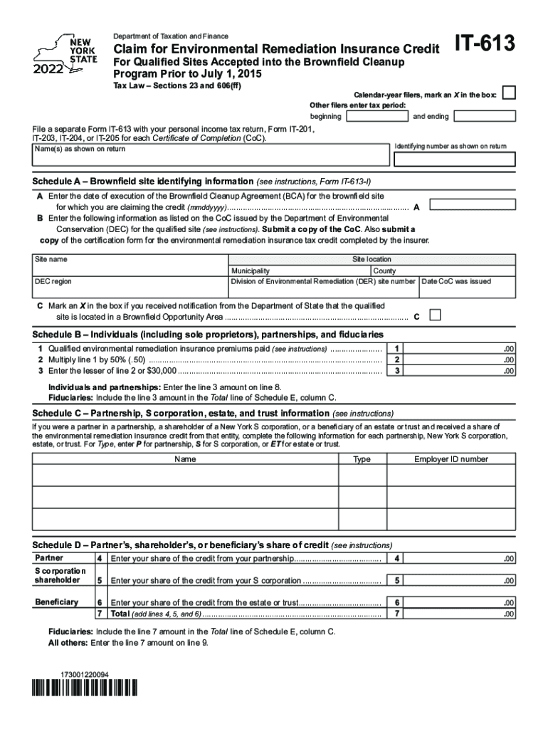  Form it 613 Claim for Environmental Remediation Insurance Credit 2022