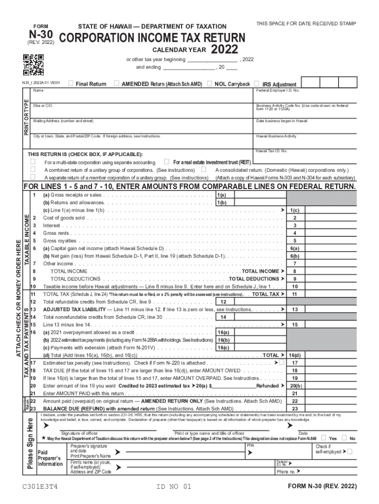  Form N 30, Rev , Corporation Income Tax Return Forms Fillable 2022