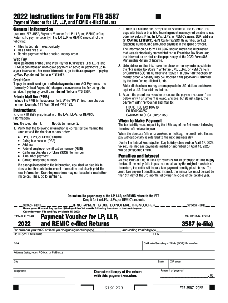  CA FTB 3587 Fill Out Tax Template Online 2022-2024