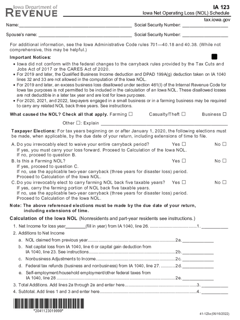  Application of Net Operating Loss for Iowa E Form RS Login 2022-2024