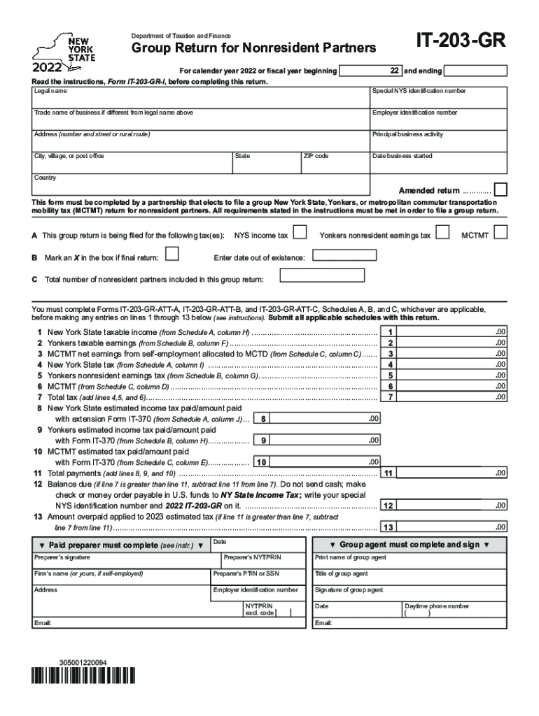  Form it 203 GR Group Return for Nonresident Partners Tax Year 2022