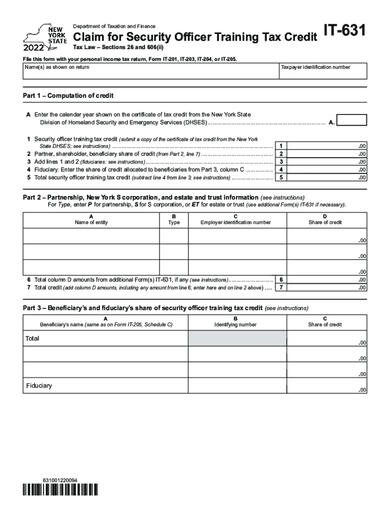  Form it 631 Claim for Security Officer Training Tax Credit Tax 2022