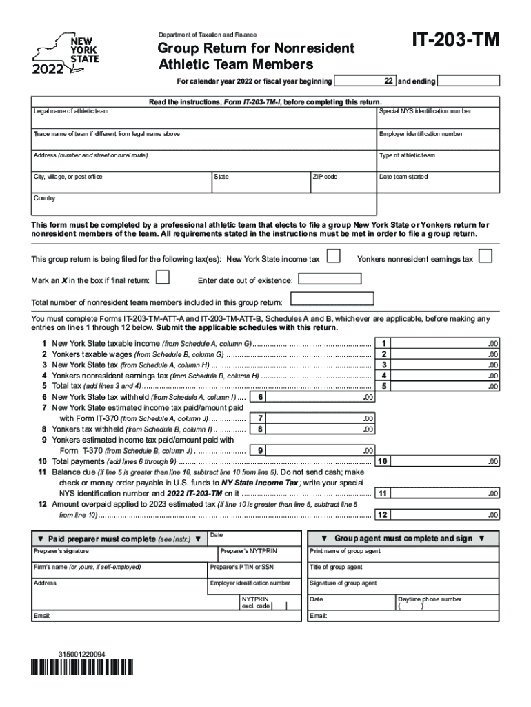  Form it 203 TM Group Return for Nonresident Athletic Team Members Tax Year 2022