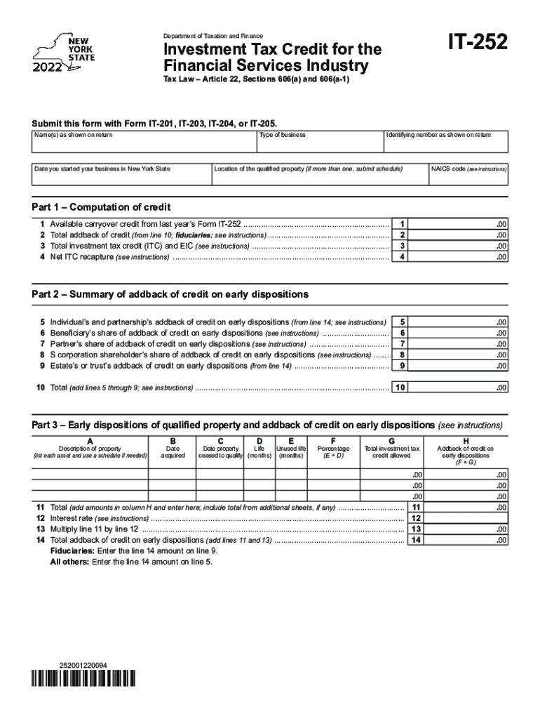  Form it 252 Investment Tax Credit for the Financial Services 2022