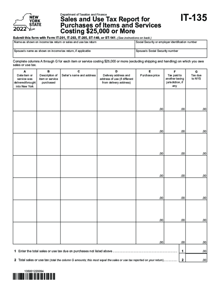  Form it 135 Fill in Sales and Use Tax Report for Purchases 2022