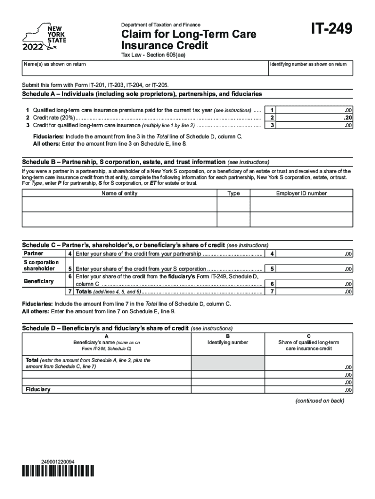  Form it 249 Claim for Long Term Care Insurance Credit 2022