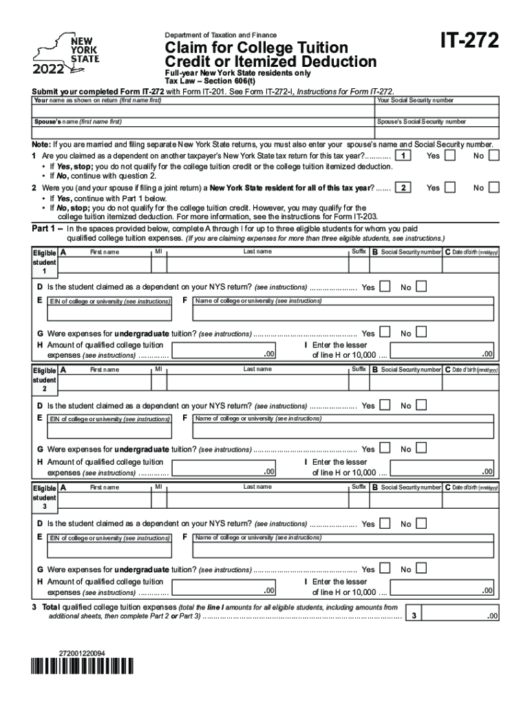  Form it 272 &amp;quot;Claim for College Tuition Credit or Itemized 2022