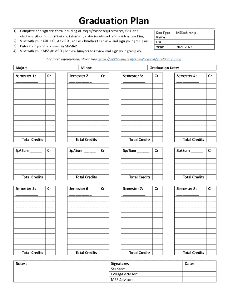 Graduation Plan Multicultural Student Services  Form