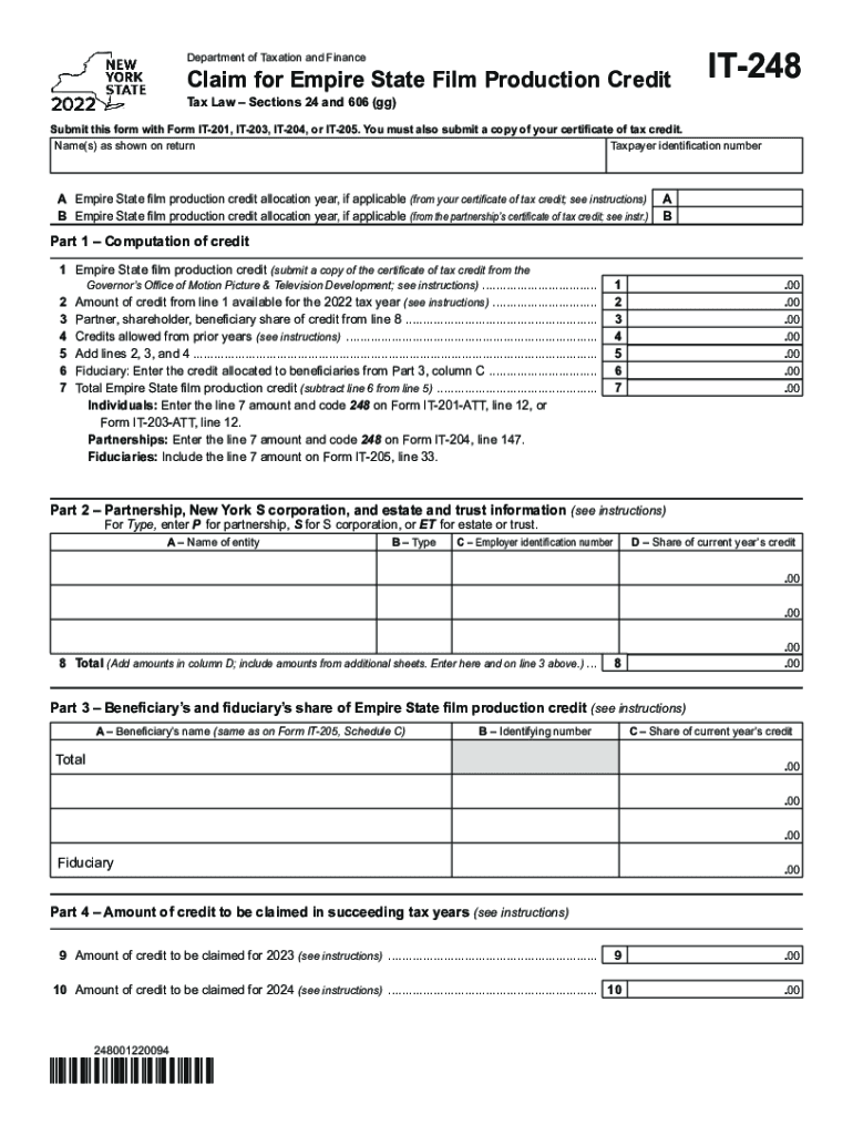  Fillable Form it 248 Claim for Empire State Film Production Credit 2022-2023