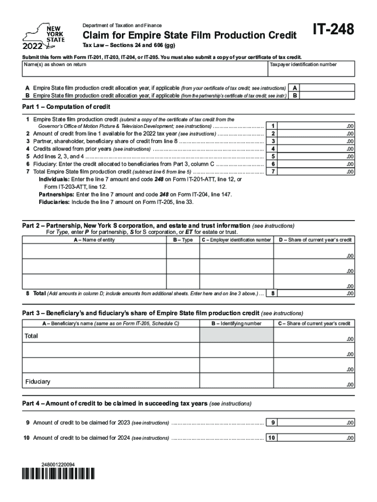  Fillable Form it 248 Claim for Empire State Film Production Credit 2022