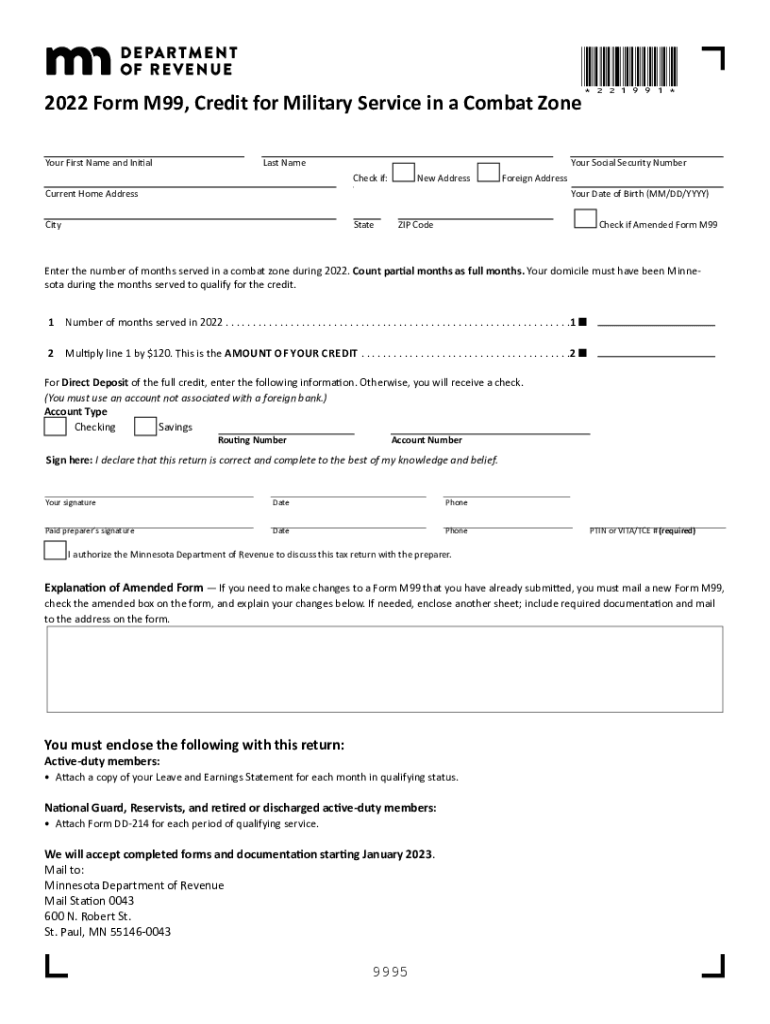  File Electronically for the Combat Zone Credit Form M99 2022-2024