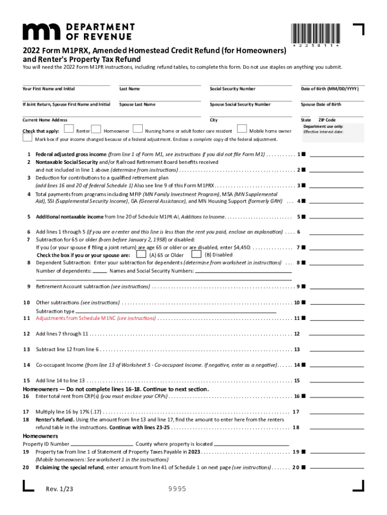  Form M1PRX, Amended Homestead Credit Refund for Homeowners 2022-2024