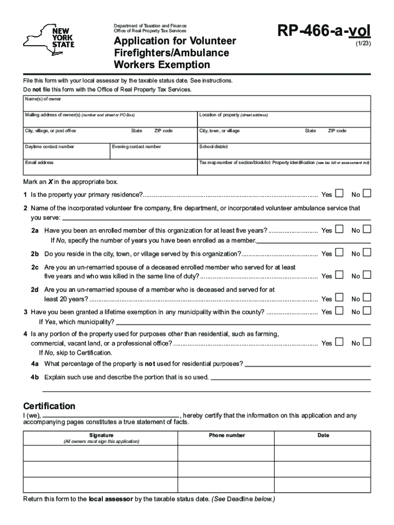  Form RP 466 a Vol Application for Volunteer FirefightersAmbulance 2023