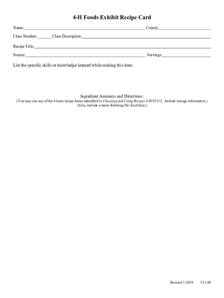  4 H FOODS EXHIBIT RECIPE CARD 2019-2024