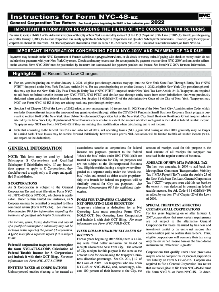  NYC 4S EZ Instructions Form 2022-2024