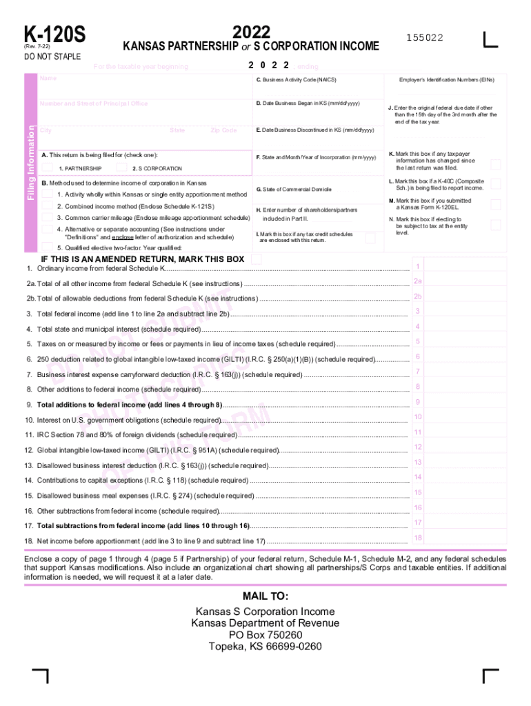 Partnership or S Corporation Income Tax Forms and Instruction Booklet Rev 7 22 2022