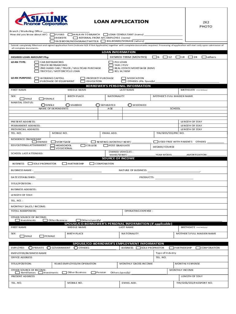 Asialink Loan Application Form