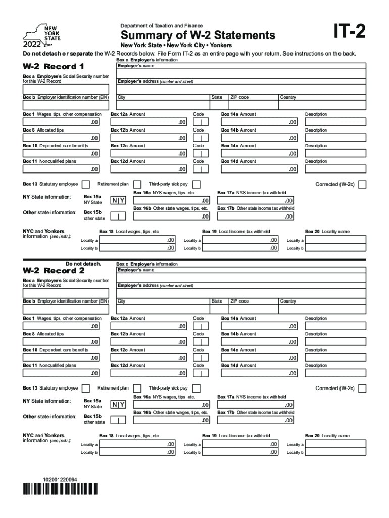  Form it 2 Summary of Federal Form W 2 Statements Tax Year 2022