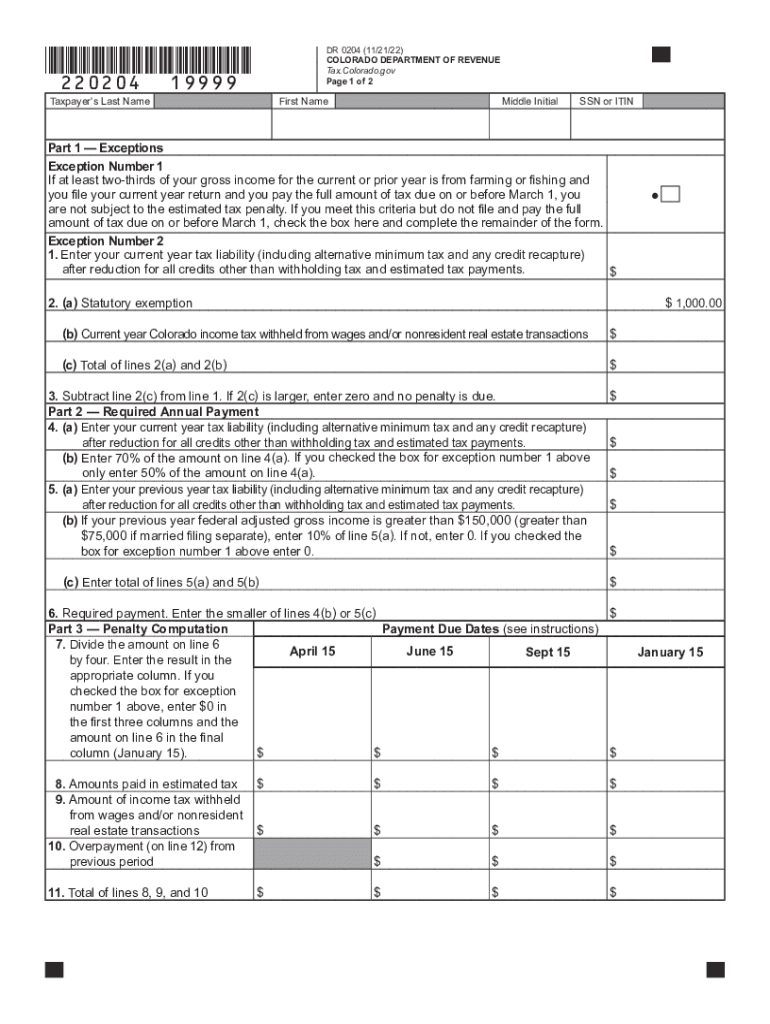  DR 0204 Tax Year Ending Computation of Penalty Due Based 2022-2024