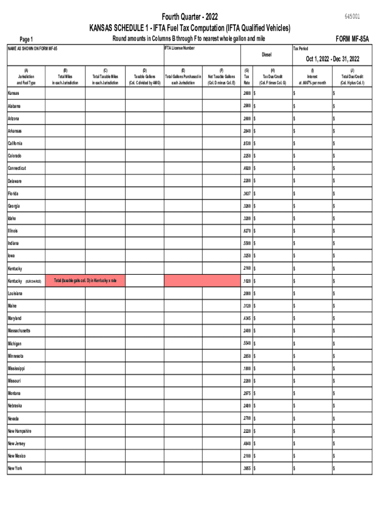  IFTA Inc 4thq2022 Gasoline Kansas Department of Revenue 2022