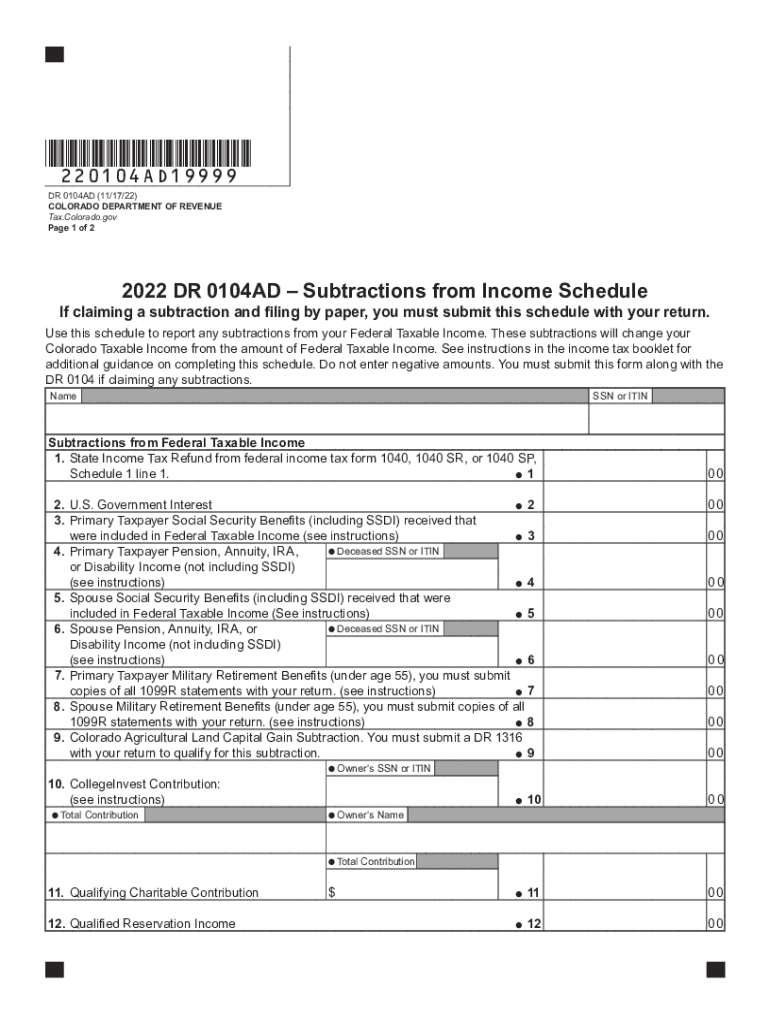  Income Tax SubtractionsDepartment of Revenue Taxation 2022-2024