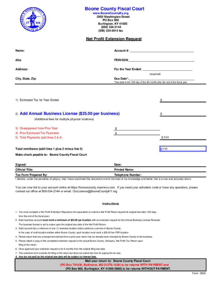  Net Profit Tax Forms Boone County, KY 2022-2024