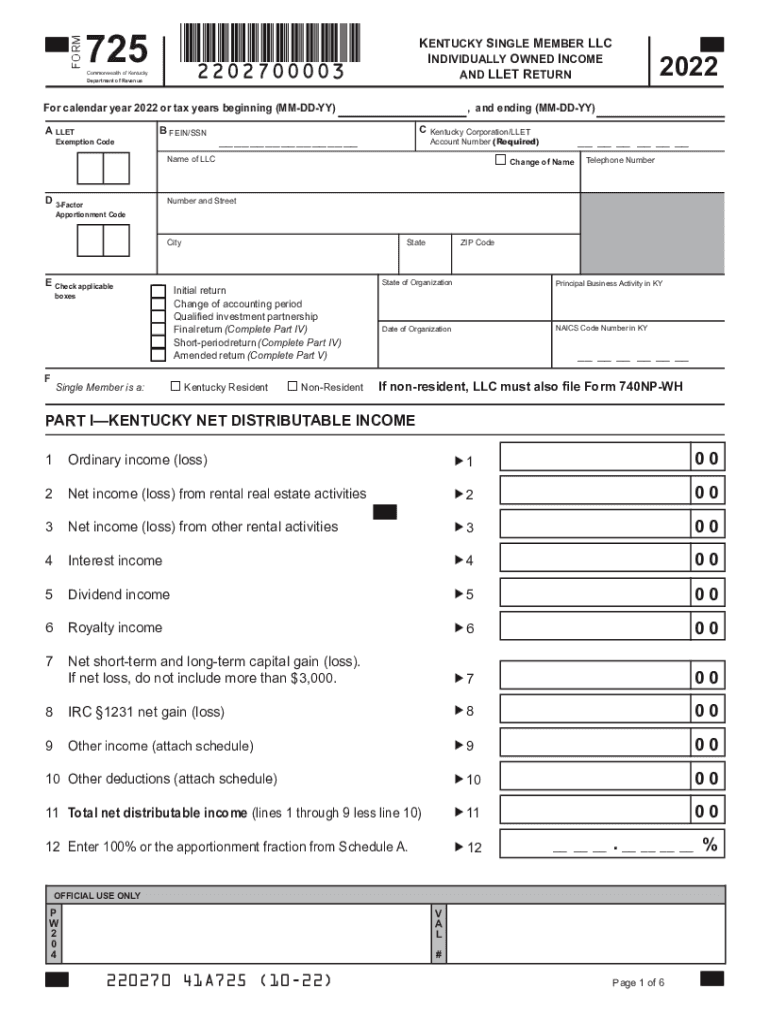  Form 725 PDF Department of Revenue 2022