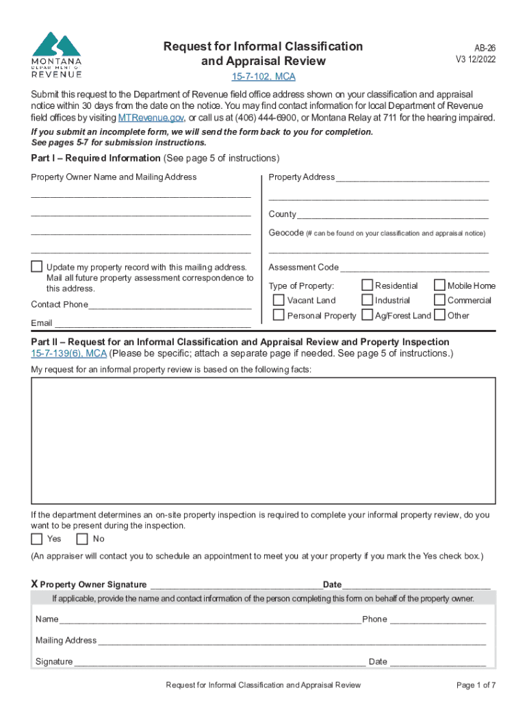  Request for Informal Classification and Appraisal Review AB 2022-2024