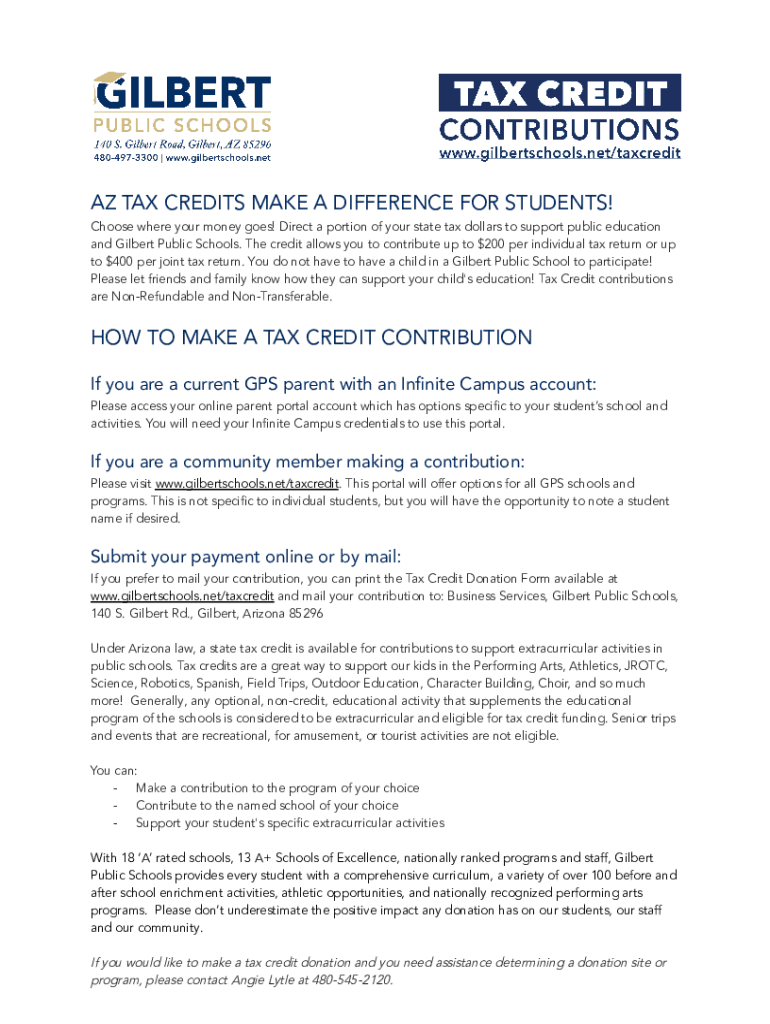  Public School Tax Credit Arizona Department of Revenue 2022-2024