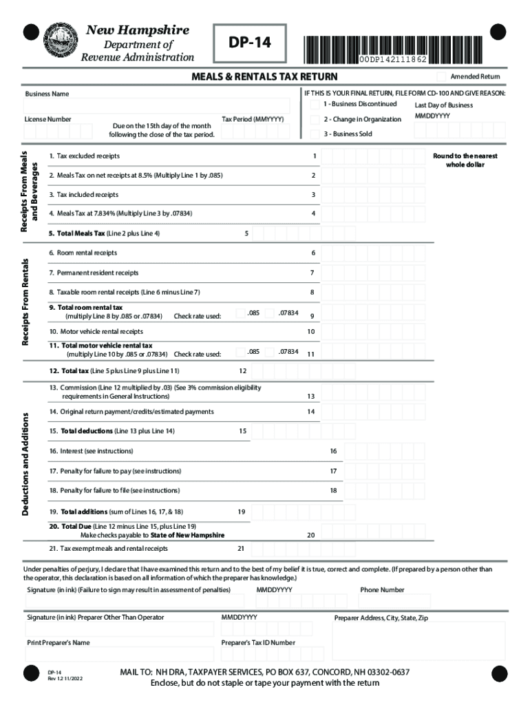 Meals and Rentals Tax Form Department of Revenue