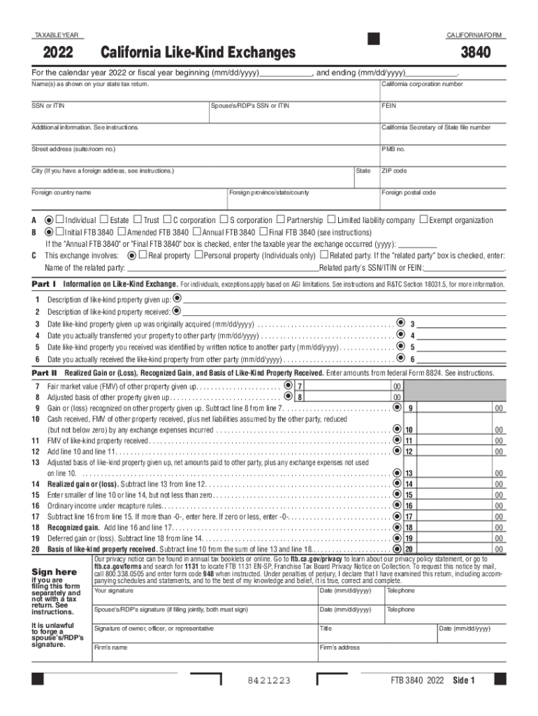 Form 3840 California Like Kind Exchanges Form 3840 California Like Kind Exchanges