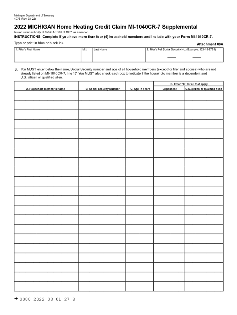  4976, MICHIGAN Home Heating Credit Claim MI 1040CR 7 Supplemental 4976, MICHIGAN Home Heating Credit Claim MI 1040CR 7 Supplemen 2022